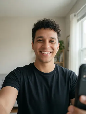 Right photo: a man in a black T-shirt